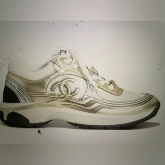 CHANEL white goldスニーカー38 1/2 CHANEL Fabric Laminated